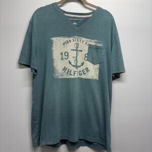 Tommy Hilfiger “Pier 66” Men’s Teal Short Sleeve Pocket Tee - Size Large V-neck